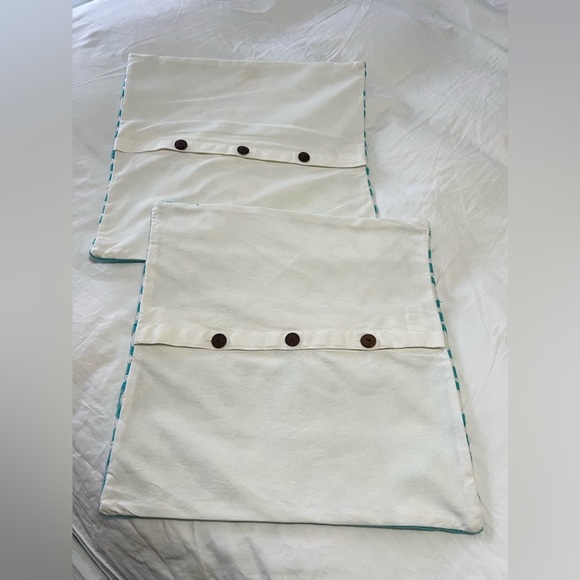 West Elm | Set 2 | Crewel Turquoise Blue White Patterned Pillow Covers 17” X 17” - Picture 5 of 7